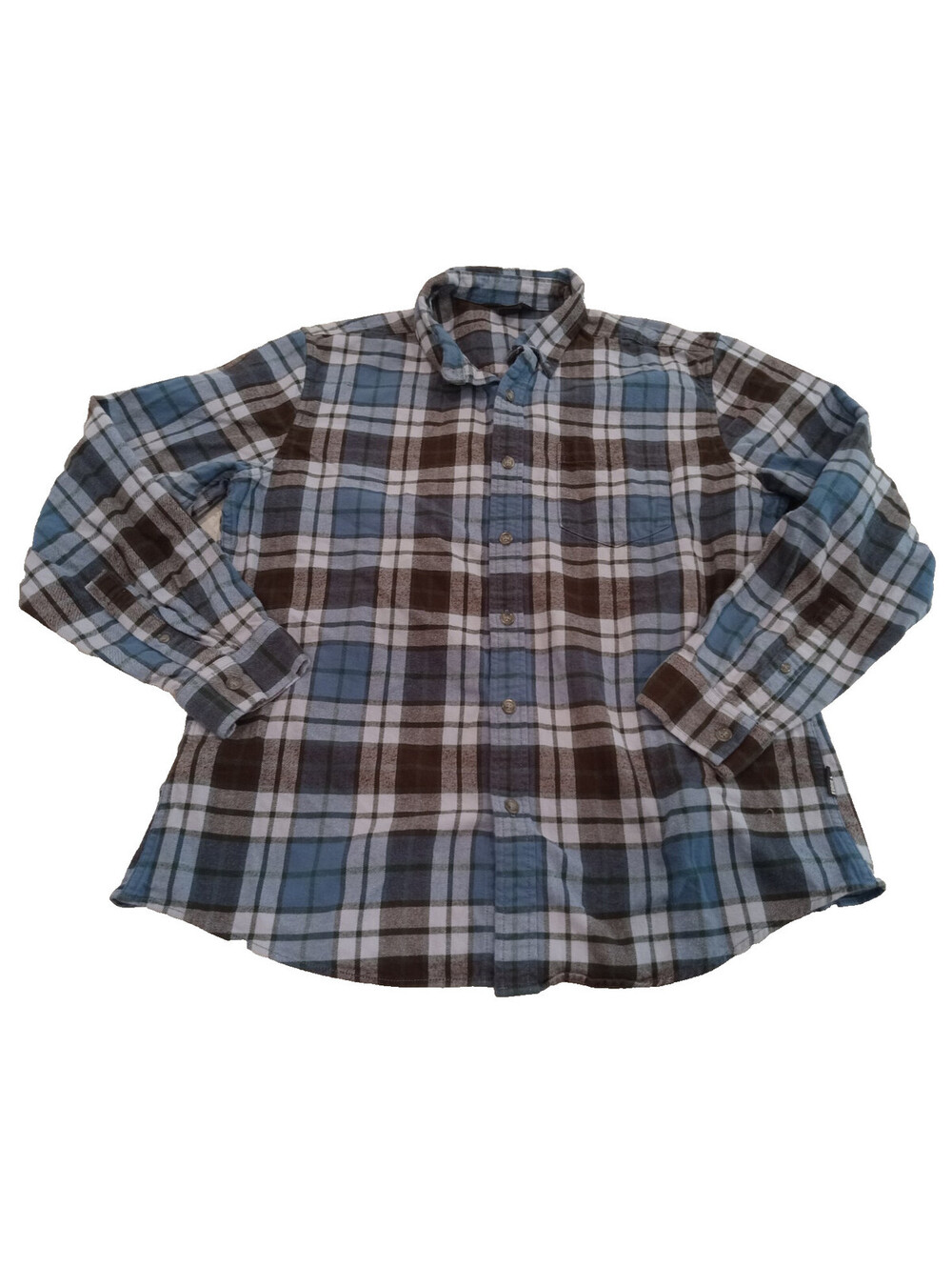 Eddie Bauer Flannel Shirt Mens Large Blue Brown Plaid Long Sleeve Pocket L